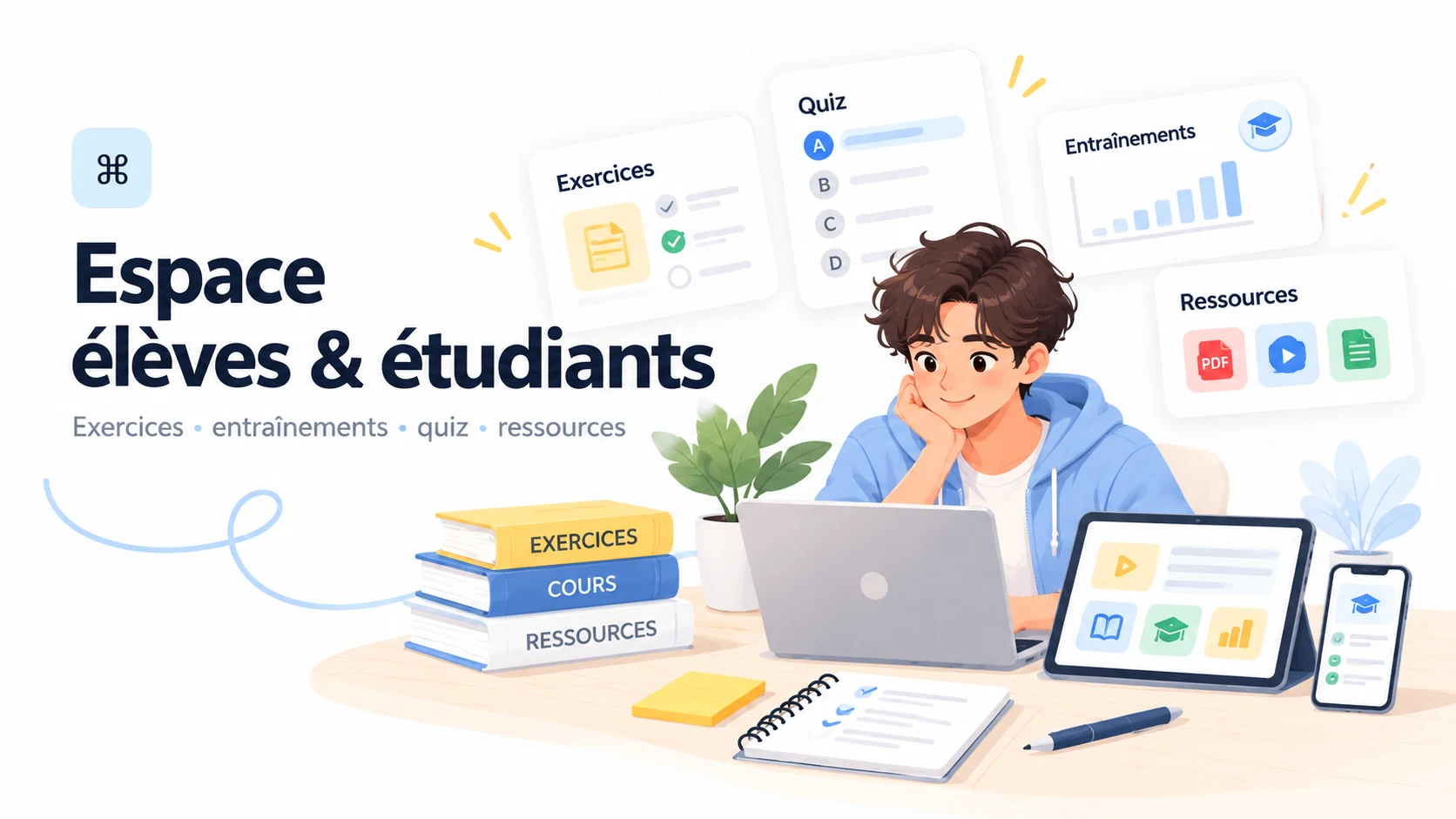 Espace élèves et étudiants : exercices, entraînements, quiz et ressources