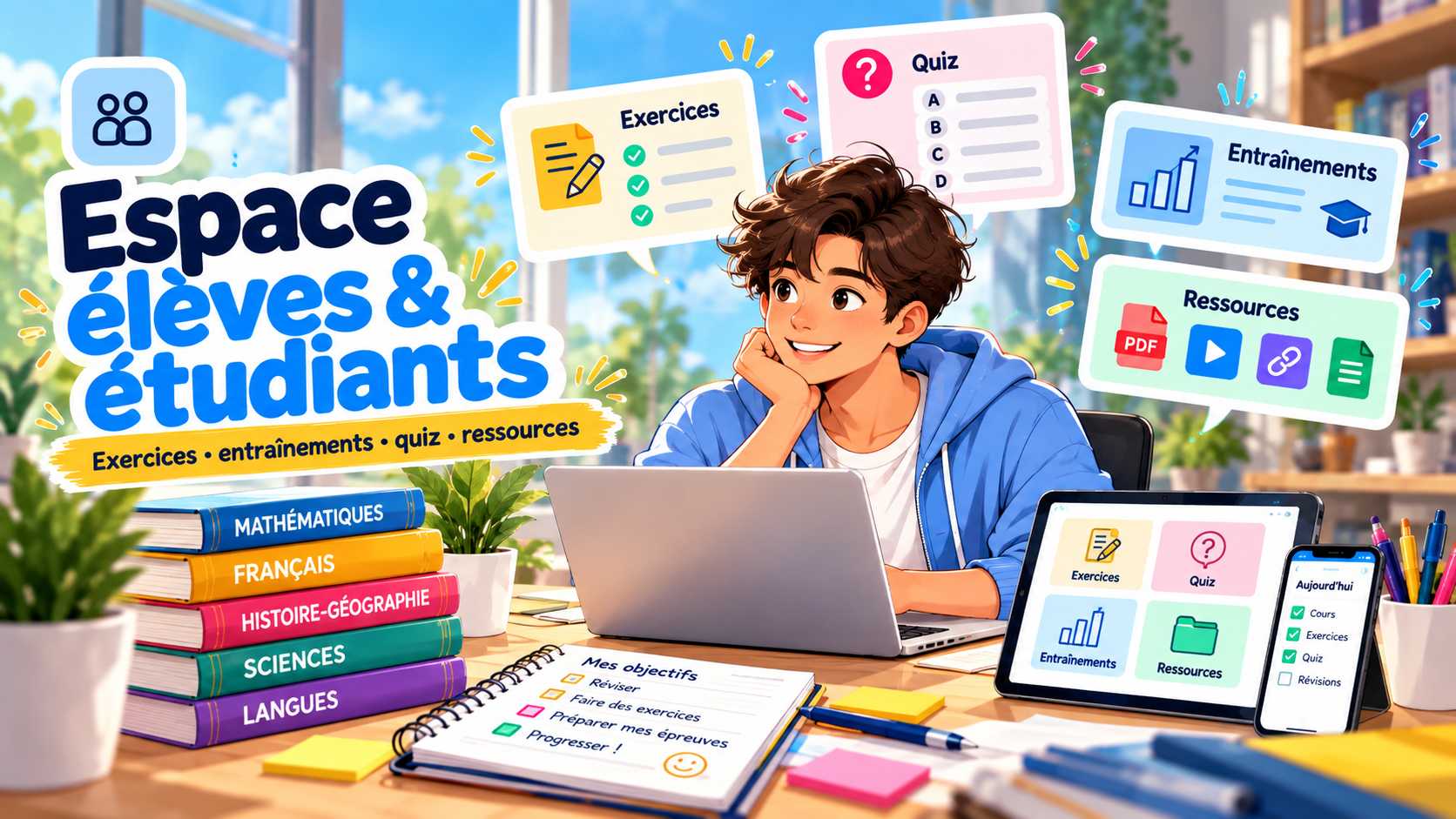 Espace élèves et étudiants : exercices, entraînements, quiz et ressources